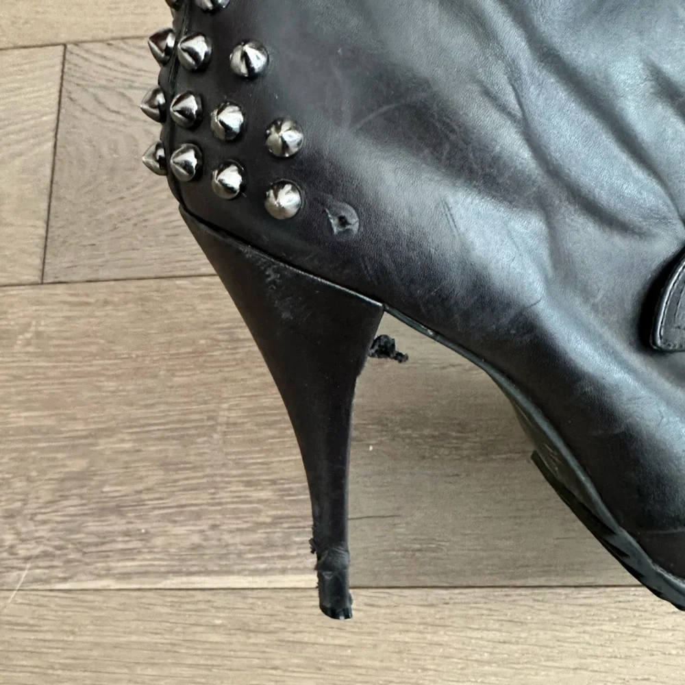 *SALE* McQ Alexander McQueen Stiletto Black Leather Boots - Picture 7 of 13